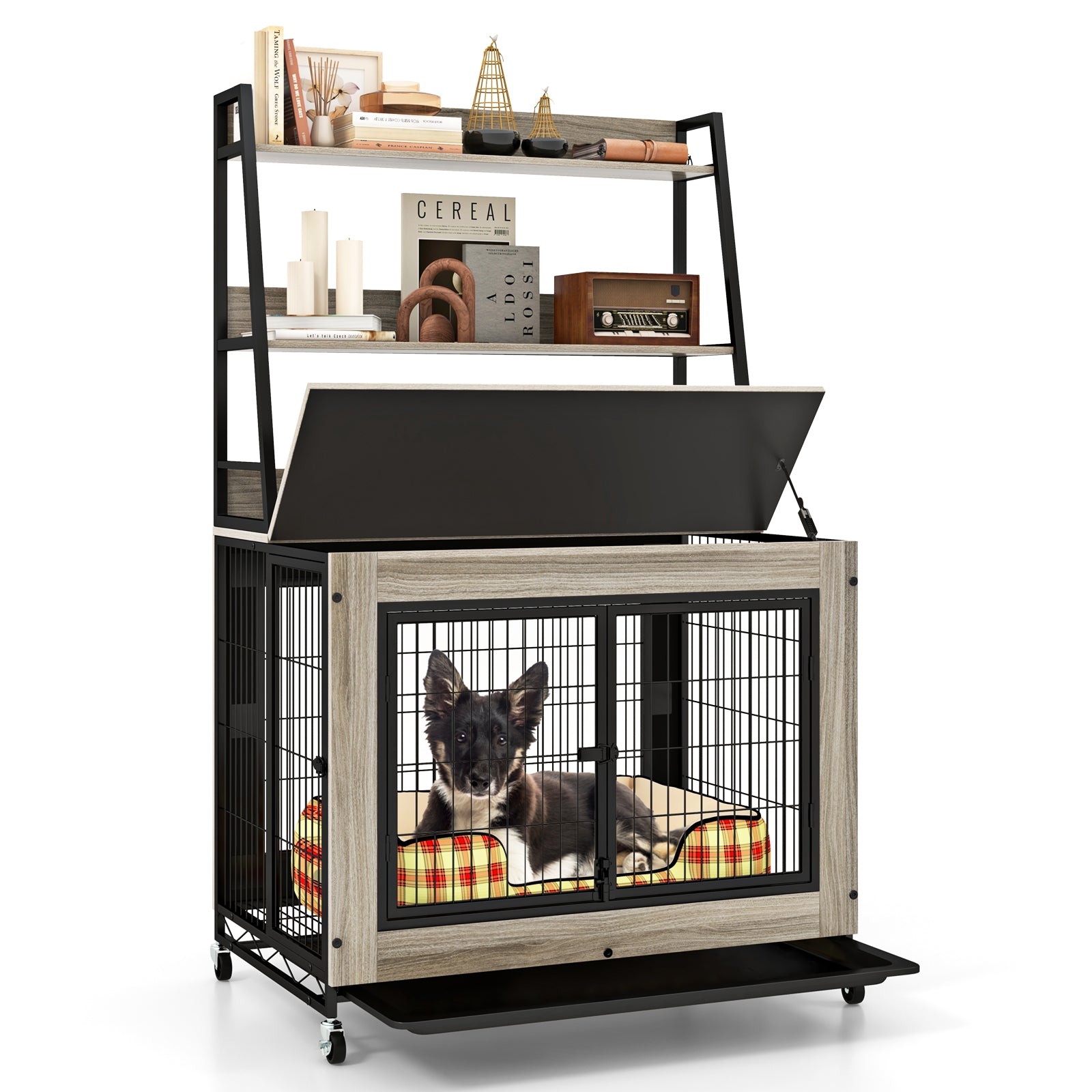 Industrial Dog Kennel Dog Crate Furniture with Storage Shelves - view 4