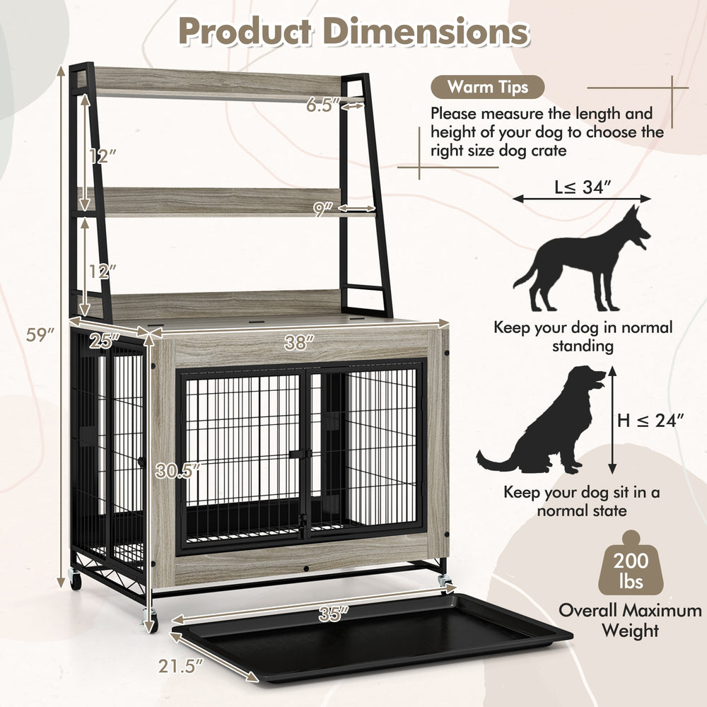 Industrial Dog Kennel Dog Crate Furniture with Storage Shelves - view 5
