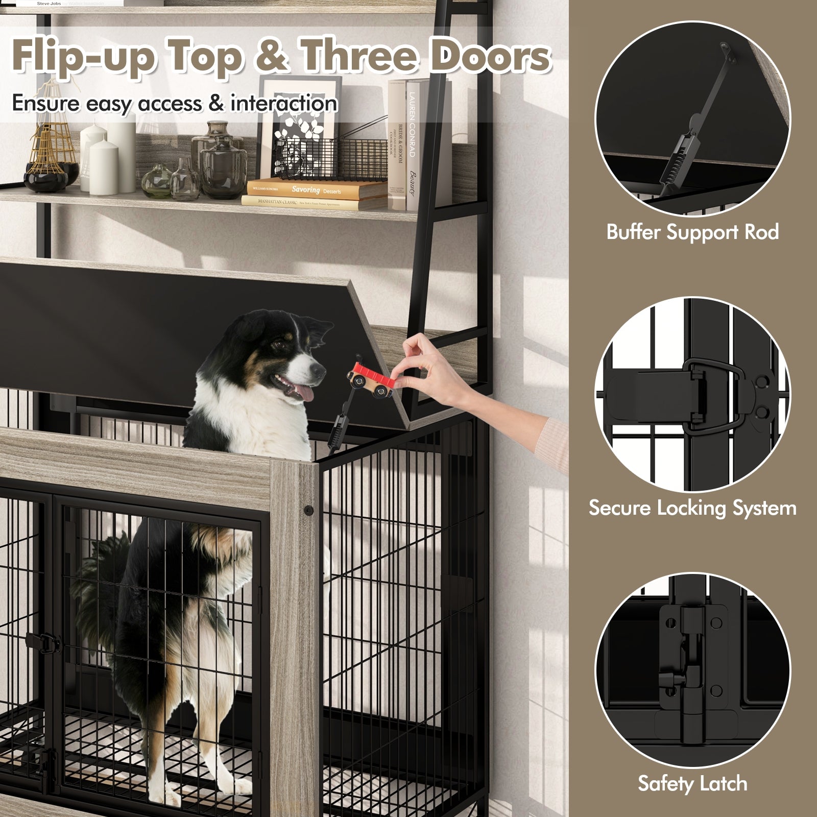 Industrial Dog Kennel Dog Crate Furniture with Storage Shelves - view 6