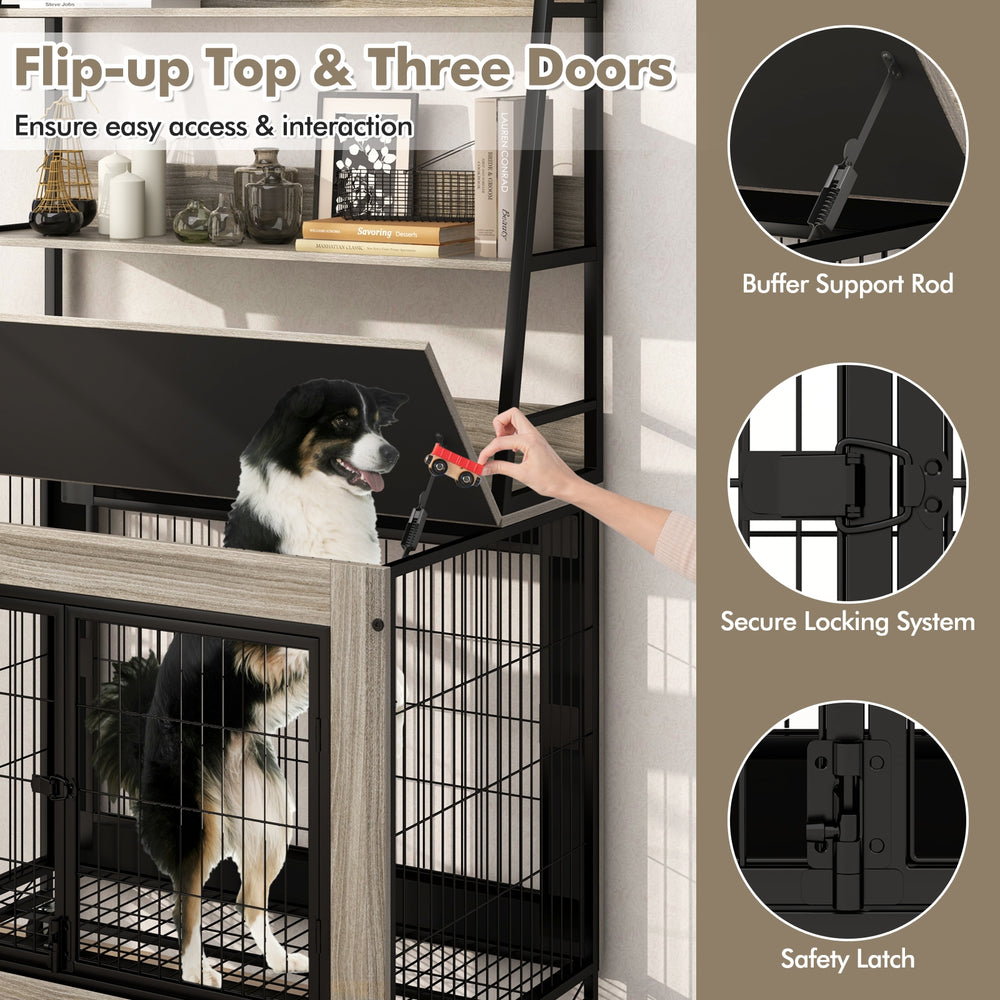 Industrial Dog Kennel Dog Crate Furniture with Storage Shelves - view 6