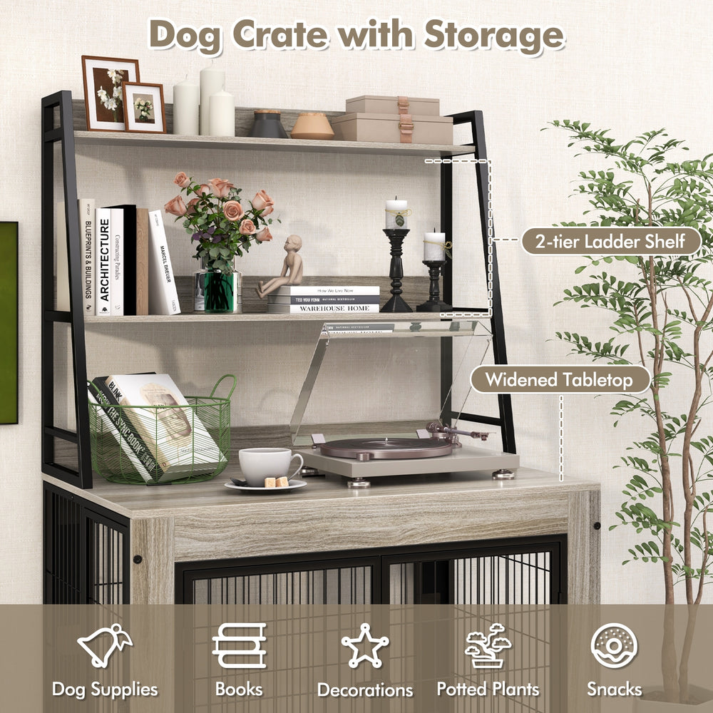 Industrial Dog Kennel Dog Crate Furniture with Storage Shelves - view 7