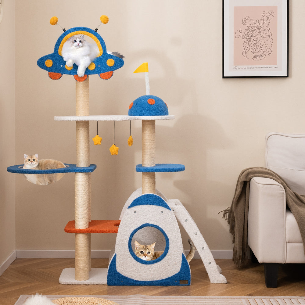 Space Theme Cat Tree Multi-level Cat Tower with Sisal Covered Scratching Posts - view 2
