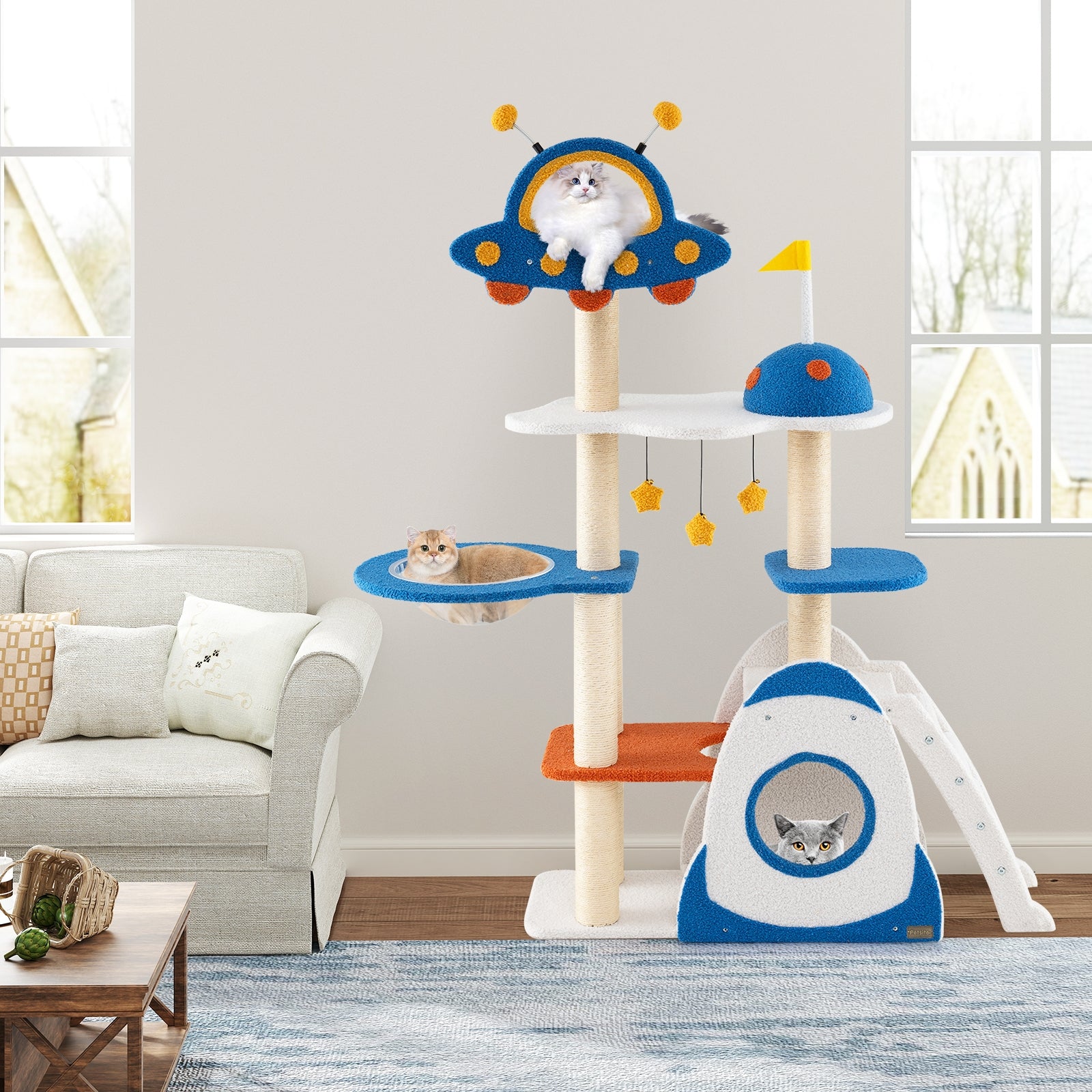 Space Theme Cat Tree Multi-level Cat Tower with Sisal Covered Scratching Posts - view 3