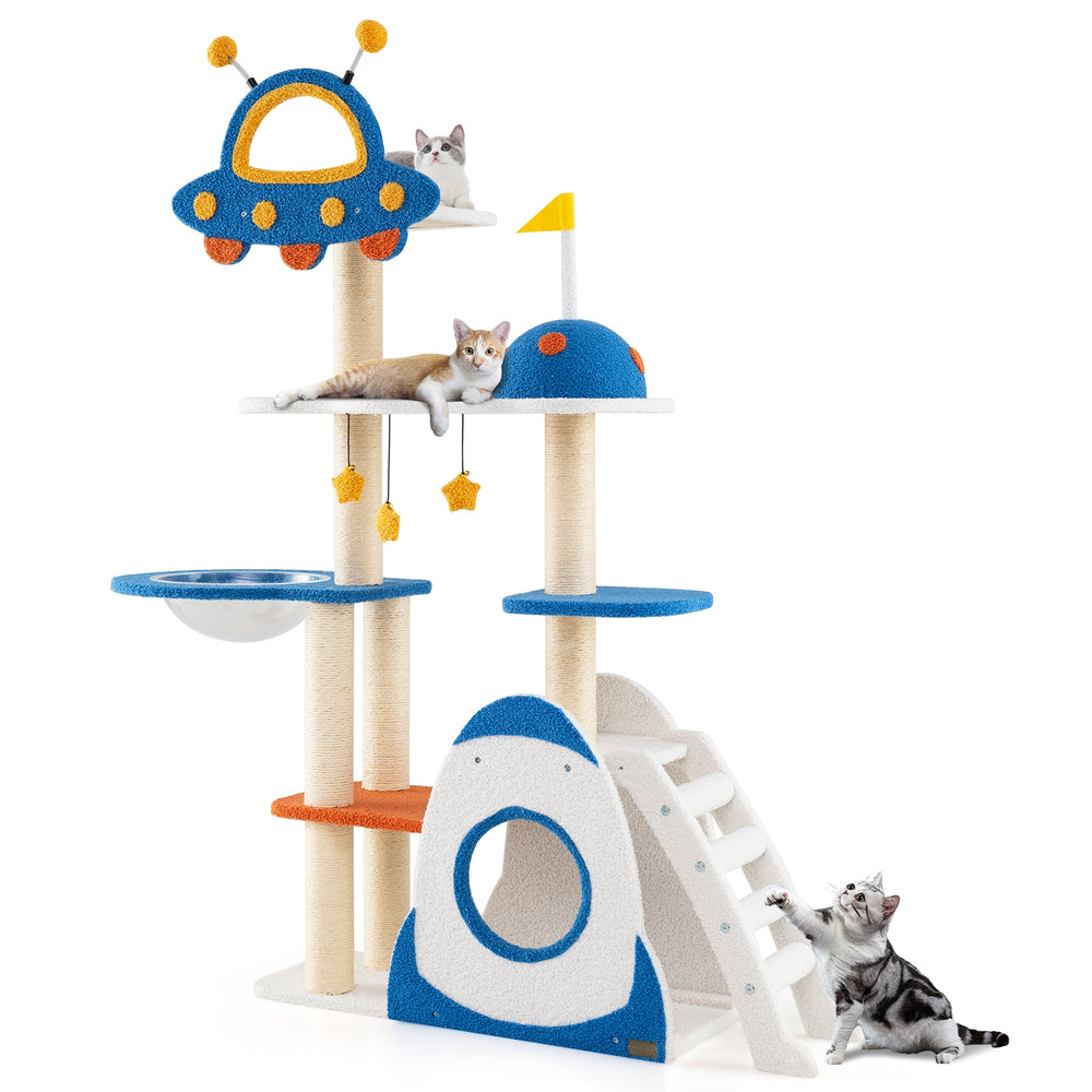 Space Theme Cat Tree Multi-level Cat Tower with Sisal Covered Scratching Posts