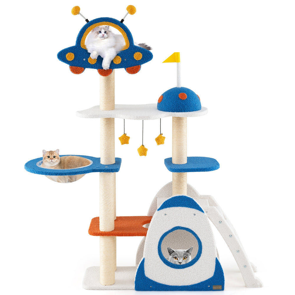 Space Theme Cat Tree Multi-level Cat Tower with Sisal Covered Scratching Posts - view 4