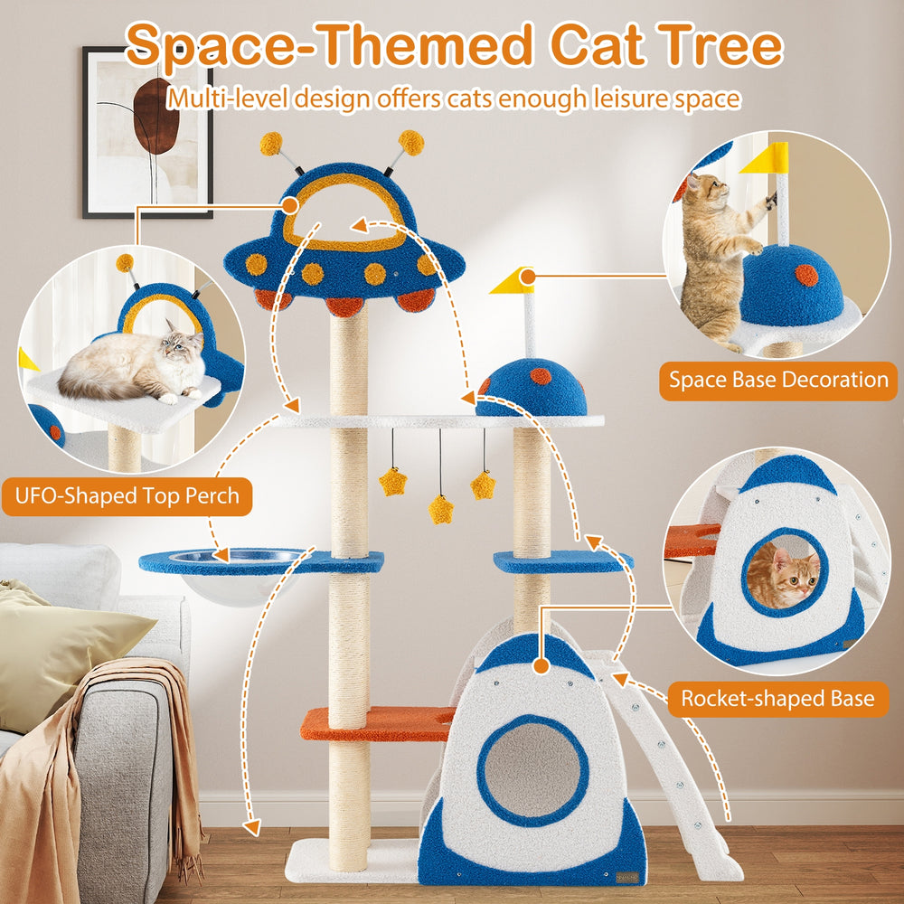 Space Theme Cat Tree Multi-level Cat Tower with Sisal Covered Scratching Posts - view 7