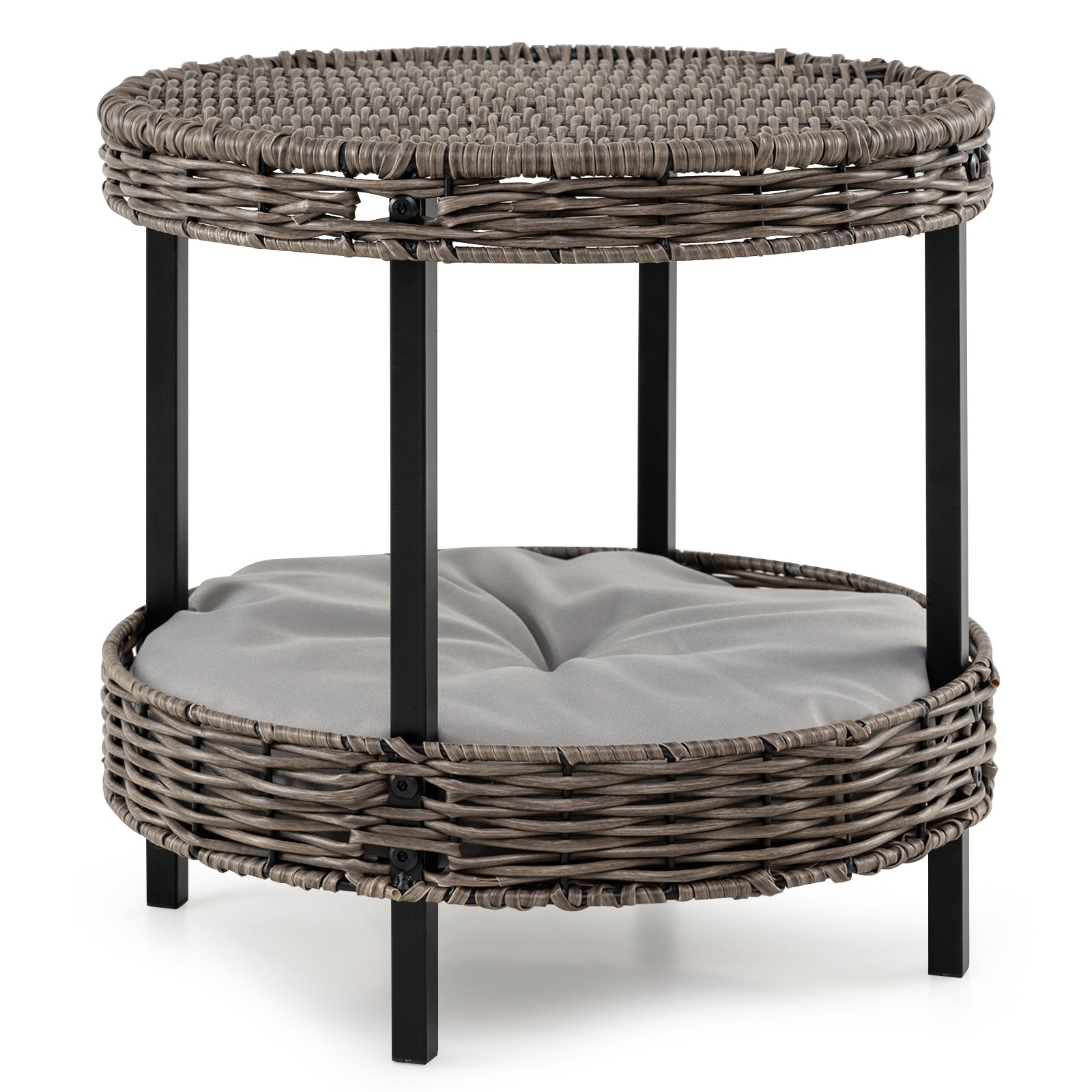 2-tier Rattan Cat Nest with Removable Padded Cushion Cat House - view 4