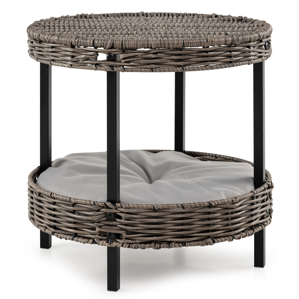 2-tier Rattan Cat Nest with Removable Padded Cushion Cat House - view 4