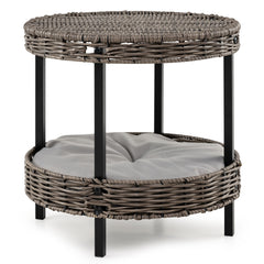 2-tier Rattan Cat Nest with Removable Padded Cushion Cat House - view 4
