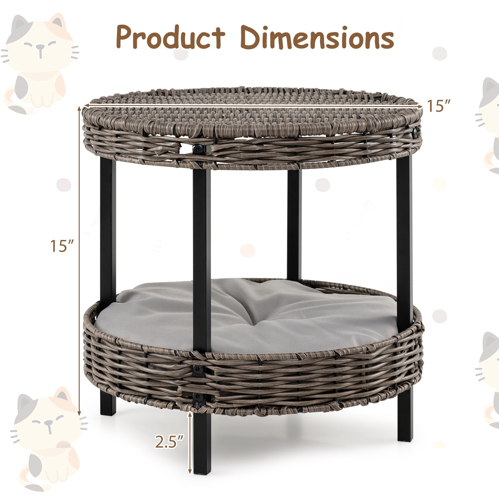 2-tier Rattan Cat Nest with Removable Padded Cushion Cat House - view 5