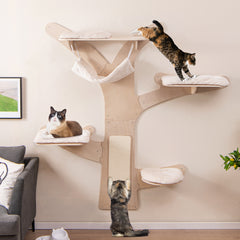 Wall-Mounted Cat Tower with Hammock Platforms and Sisal Scratching Mat Cat Tree - view 2