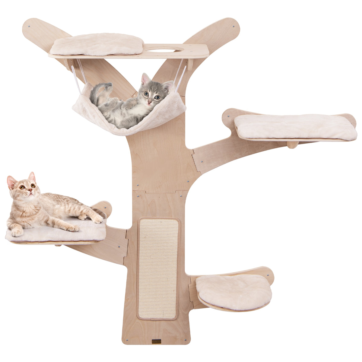 Wall-Mounted Cat Tower with Hammock Platforms and Sisal Scratching Mat Cat Tree