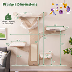 Wall-Mounted Cat Tower with Hammock Platforms and Sisal Scratching Mat Cat Tree - view 4