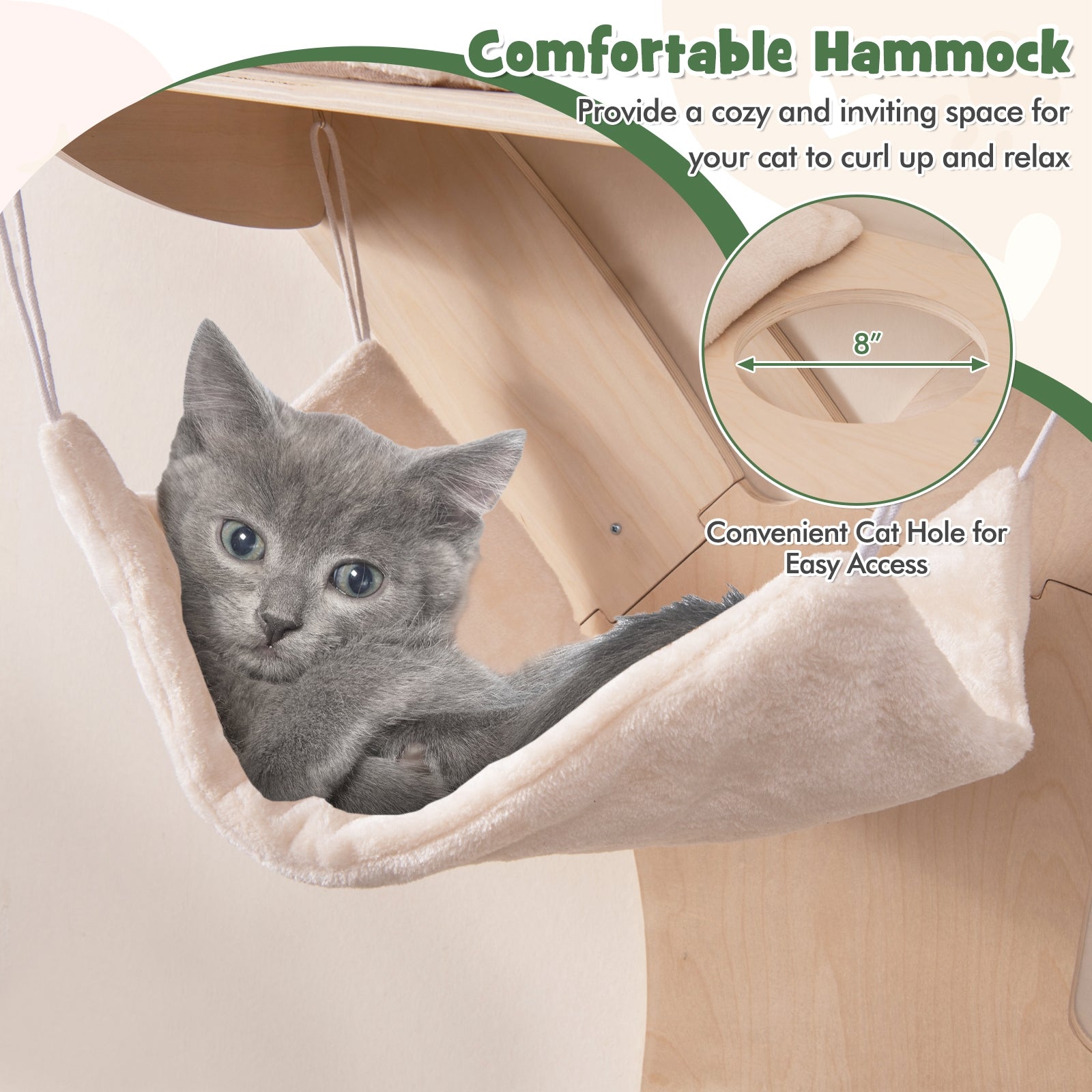 Wall-Mounted Cat Tower with Hammock Platforms and Sisal Scratching Mat Cat Tree - view 7
