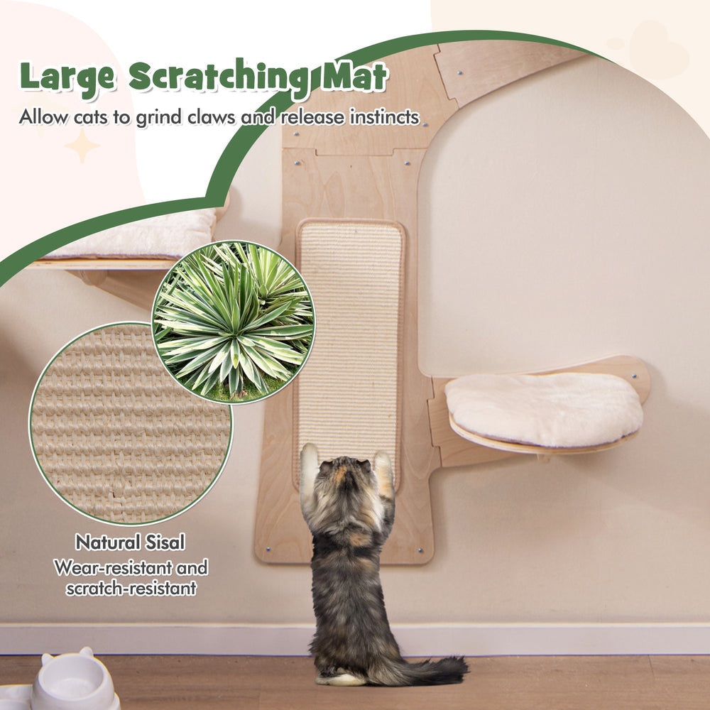 Wall-Mounted Cat Tower with Hammock Platforms and Sisal Scratching Mat Cat Tree - view 8