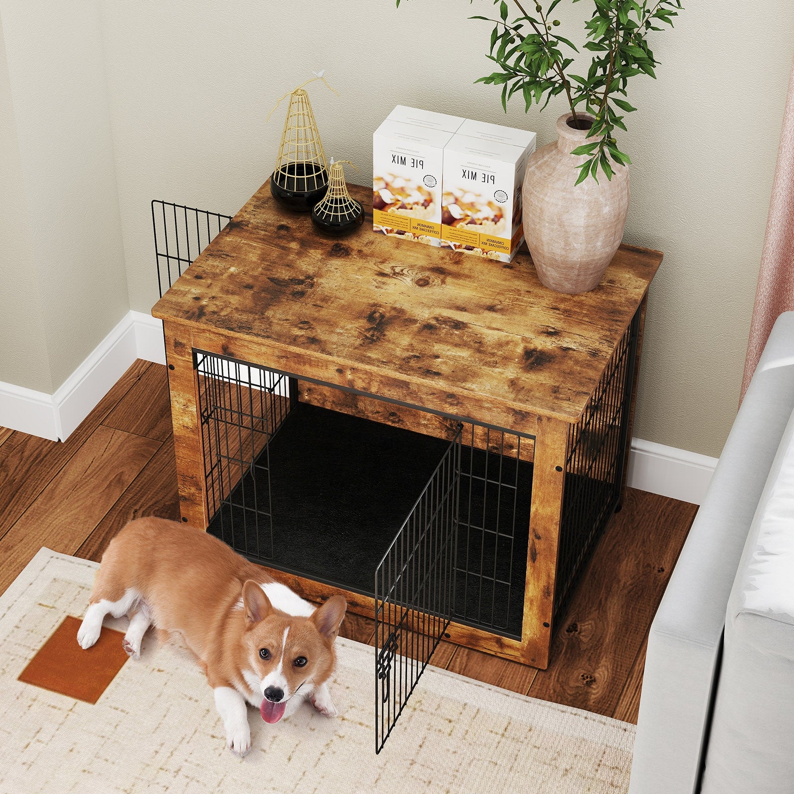 Dog Crate Furniture with Cushion and Double Doors for Small/Medium Dogs-33 - view 2