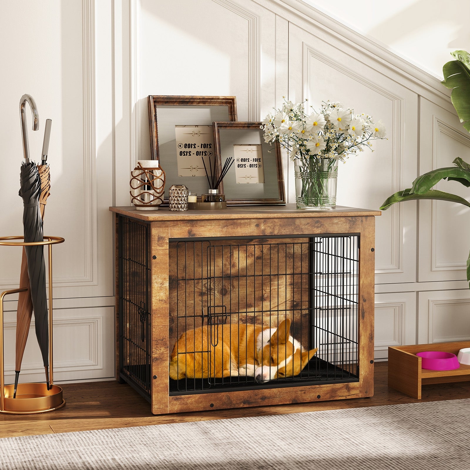 Dog Crate Furniture with Cushion and Double Doors for Small/Medium Dogs-33 - view 3