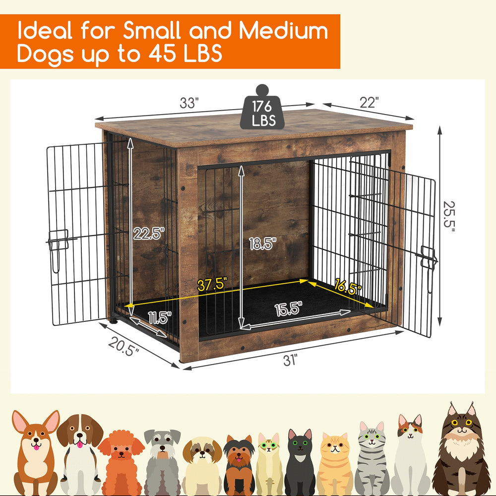 Dog Crate Furniture with Cushion and Double Doors for Small/Medium Dogs-33 - view 5