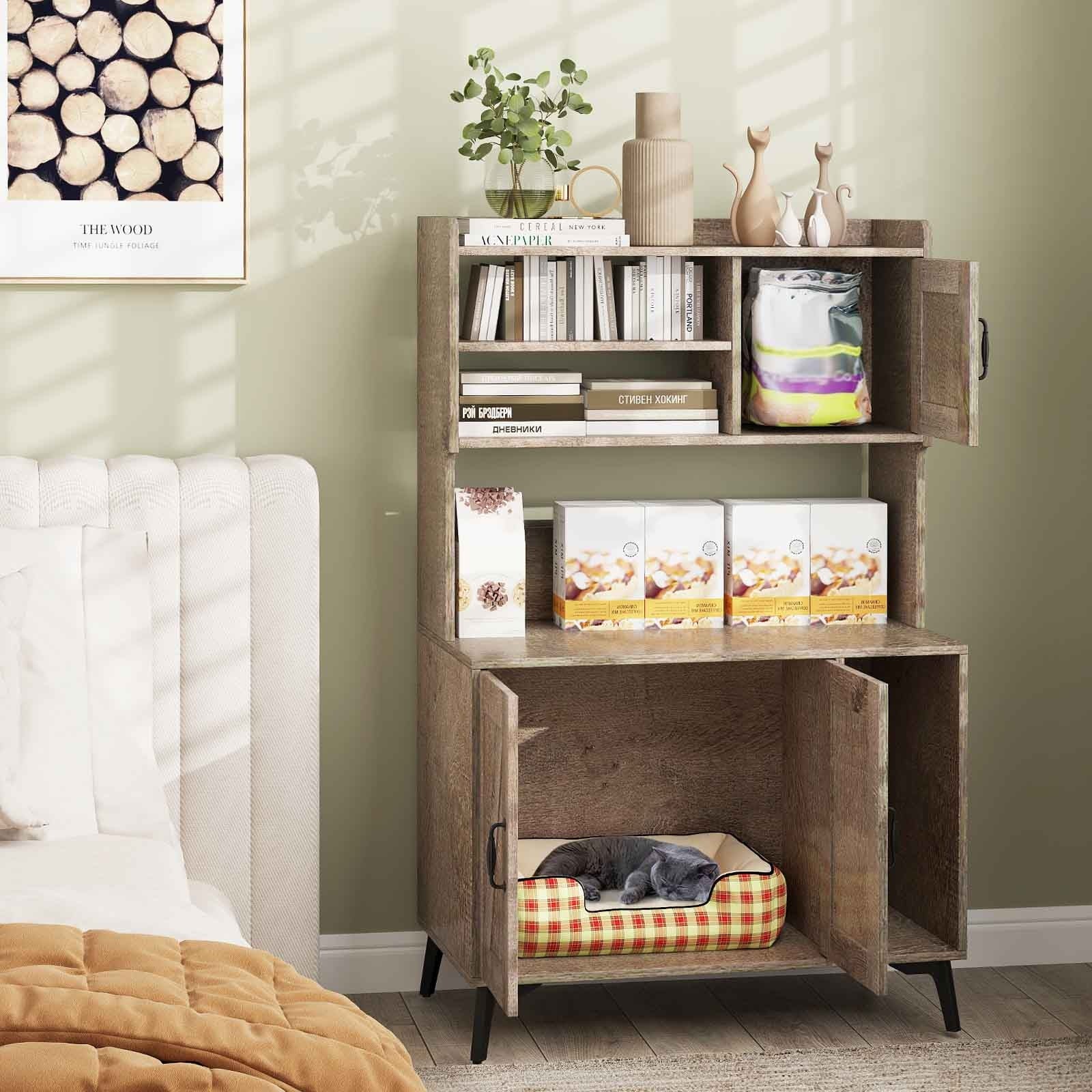 Large Cat Litter Box Enclosure with Display Storage Shelves Cat House - view 3
