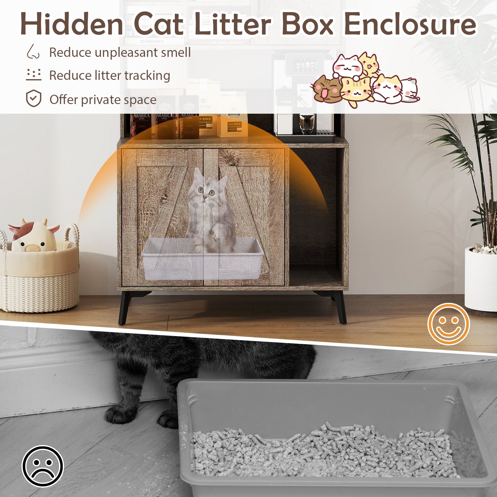 Large Cat Litter Box Enclosure with Display Storage Shelves Cat House - view 8