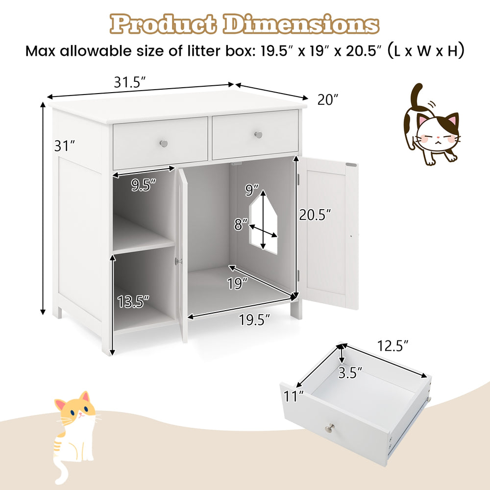 Hidden Cat Washroom Side Cabinet Wooden Pet House with 2 Drawers - view 5