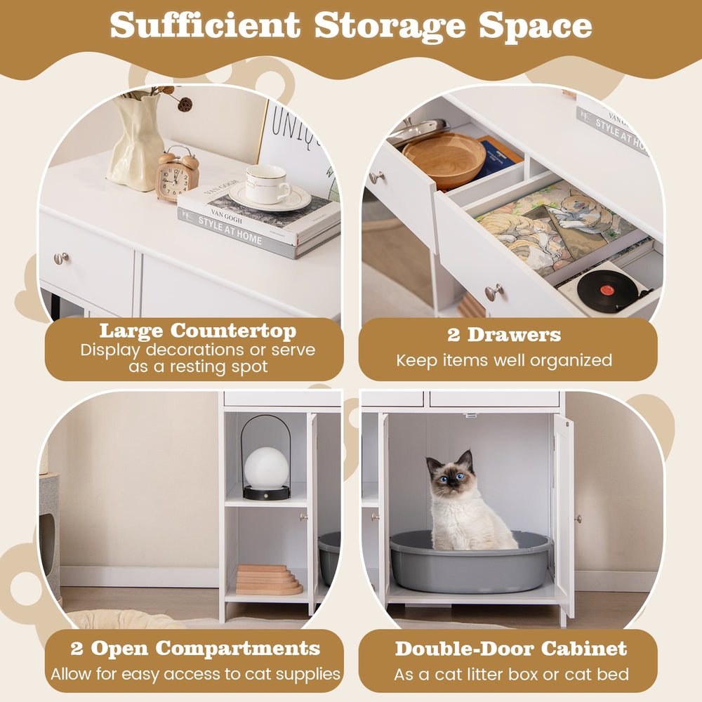 Hidden Cat Washroom Side Cabinet Wooden Pet House with 2 Drawers - view 6