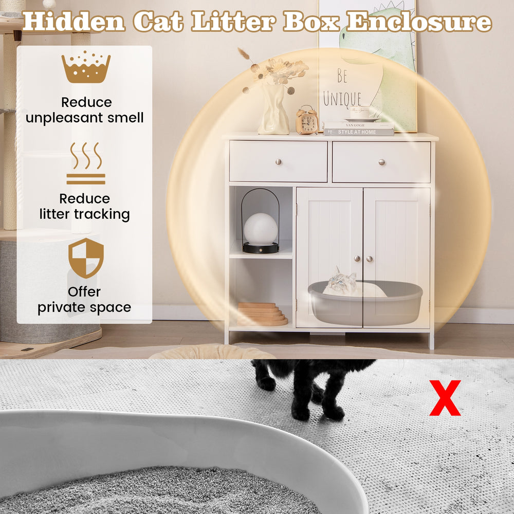 Hidden Cat Washroom Side Cabinet Wooden Pet House with 2 Drawers - view 7