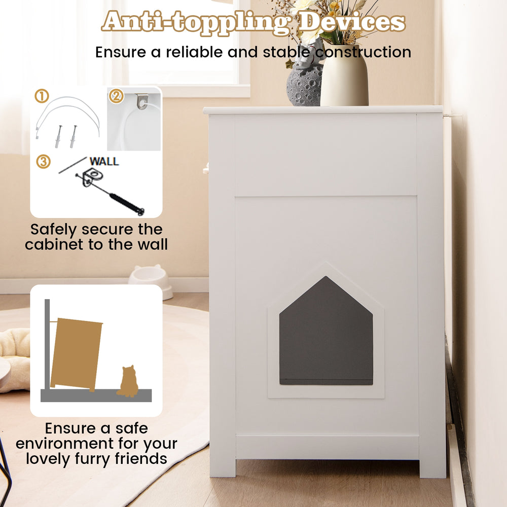 Hidden Cat Washroom Side Cabinet Wooden Pet House with 2 Drawers - view 8
