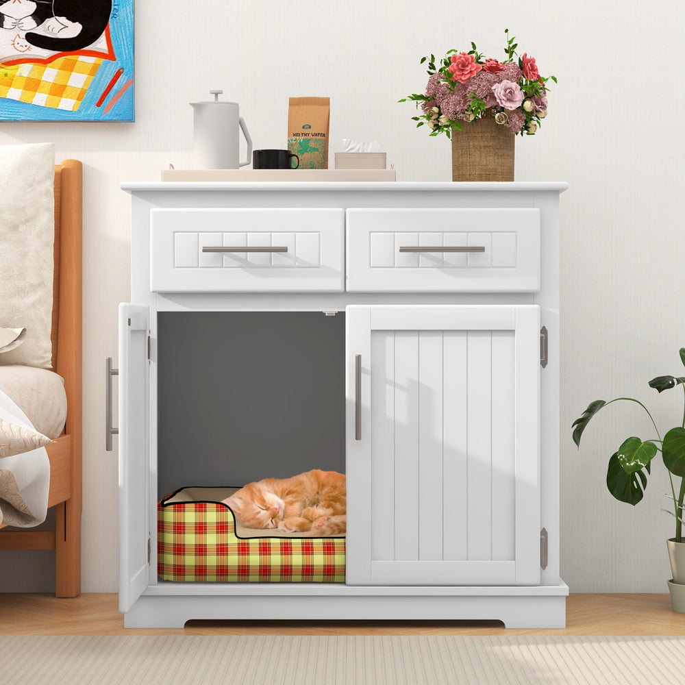 Cat Litter Box Enclosure with 2 Drawers and Double Doors Cat House - view 2
