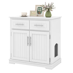 Cat Litter Box Enclosure with 2 Drawers and Double Doors Cat House