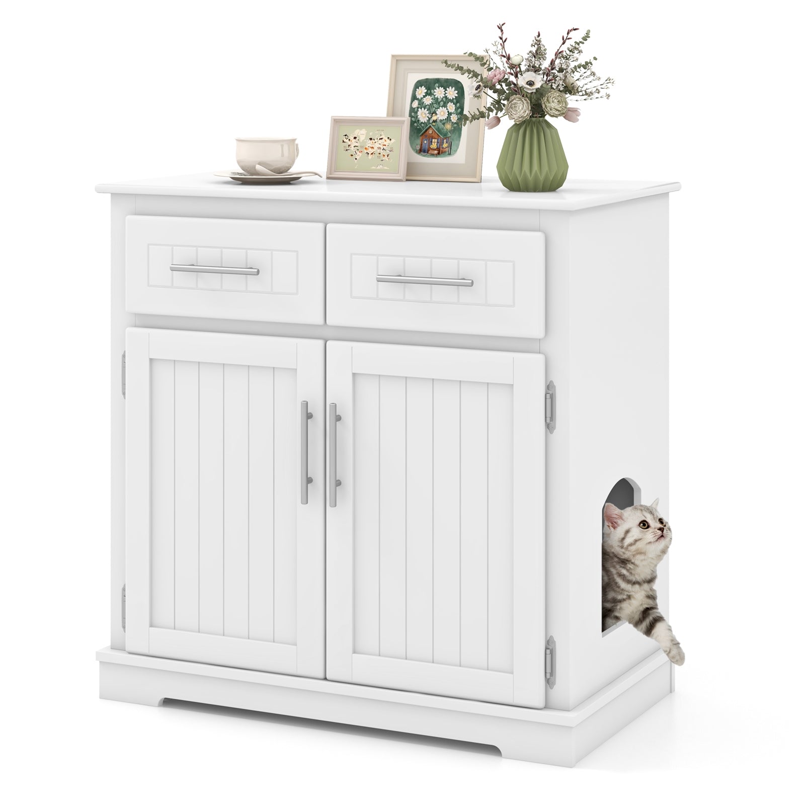 Cat Litter Box Enclosure with 2 Drawers and Double Doors Cat House - view 4
