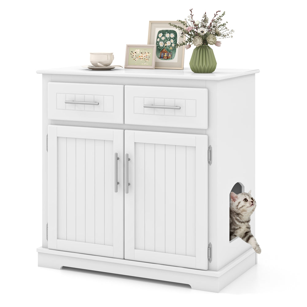 Cat Litter Box Enclosure with 2 Drawers and Double Doors Cat House - view 4