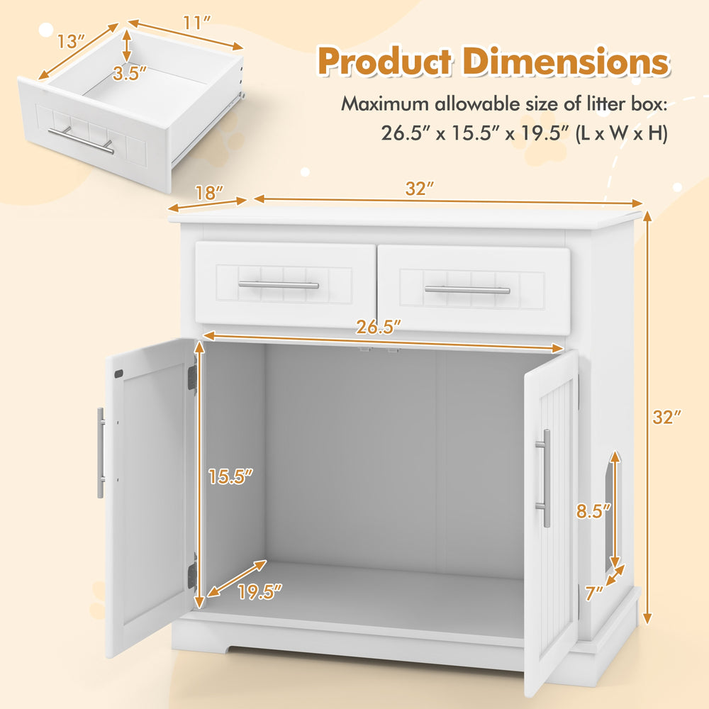 Cat Litter Box Enclosure with 2 Drawers and Double Doors Cat House - view 5