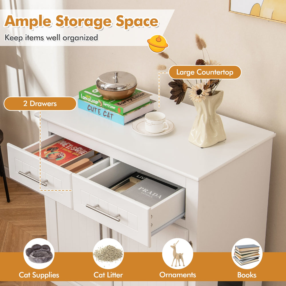 Cat Litter Box Enclosure with 2 Drawers and Double Doors Cat House - view 6