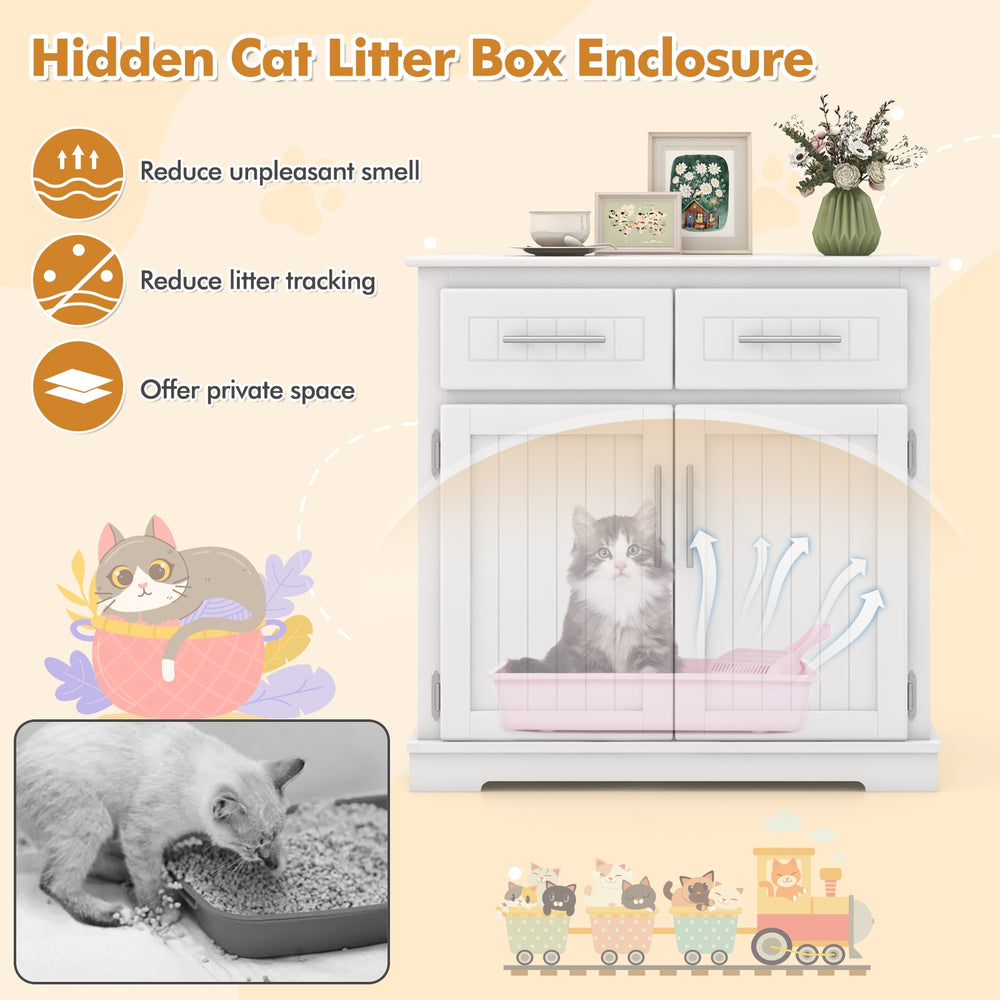 Cat Litter Box Enclosure with 2 Drawers and Double Doors Cat House - view 7