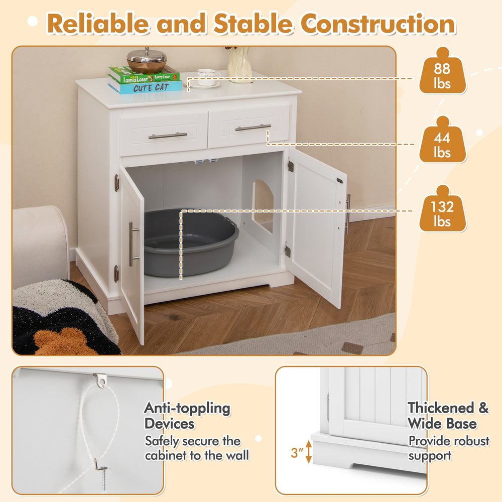 Cat Litter Box Enclosure with 2 Drawers and Double Doors Cat House - view 8