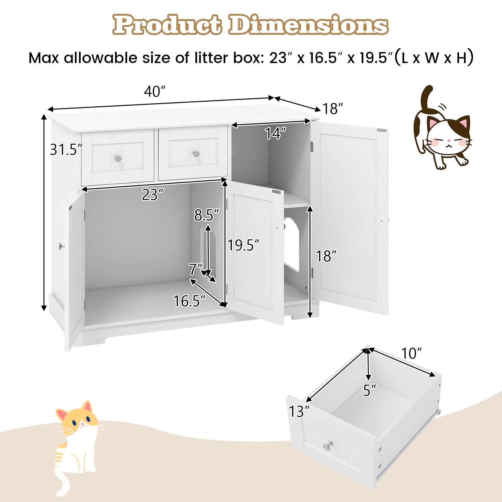 Cat Litter Box Enclosure with 2 Drawers and 3 Doors for Kittens and Adult Cats - view 5