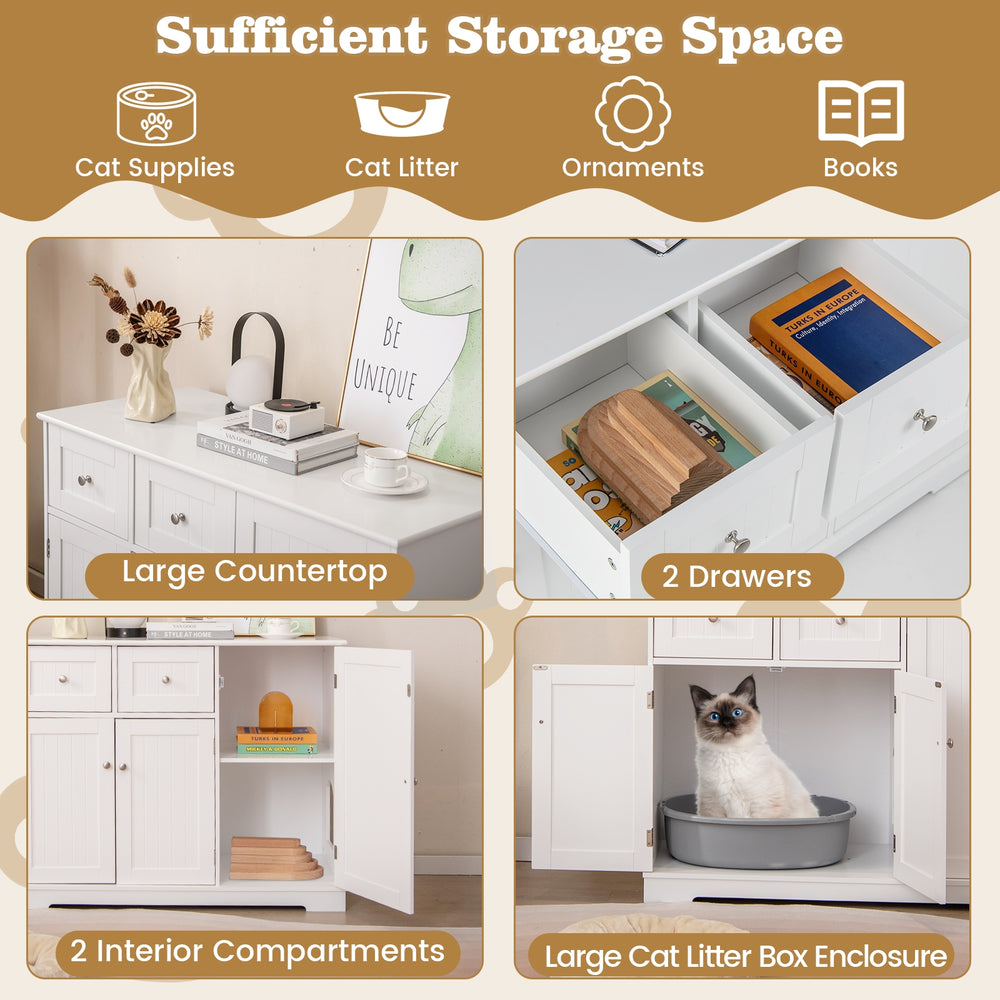 Cat Litter Box Enclosure with 2 Drawers and 3 Doors for Kittens and Adult Cats - view 6