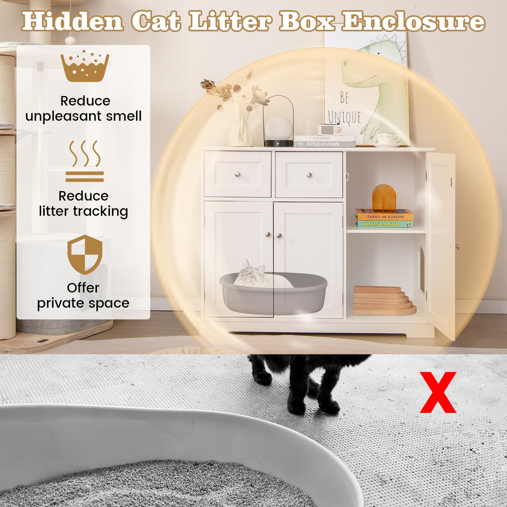 Cat Litter Box Enclosure with 2 Drawers and 3 Doors for Kittens and Adult Cats - view 7