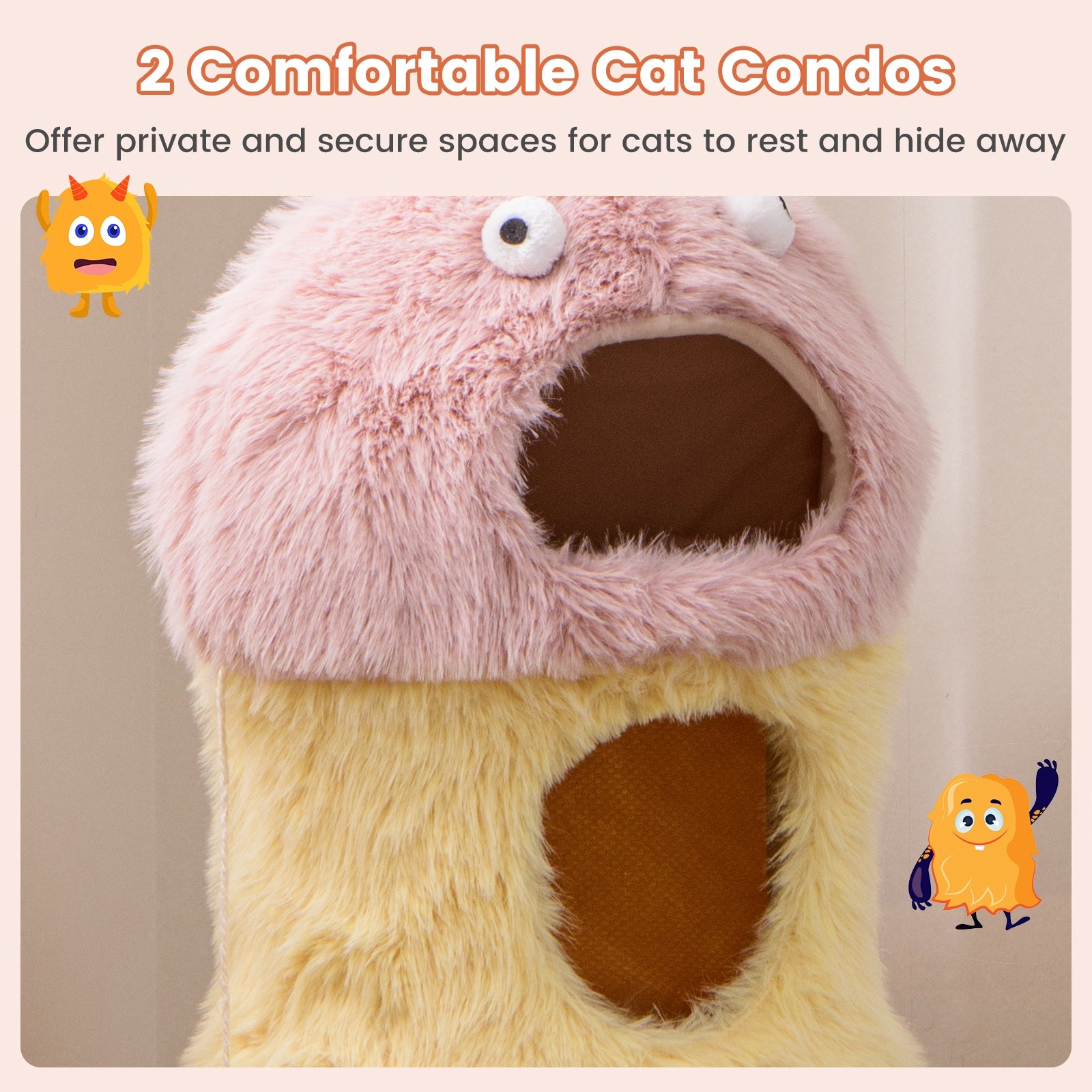 Cute Monster-Themed Cat Tower with 2 Private Condos and 3-Level Activity Center - view 6