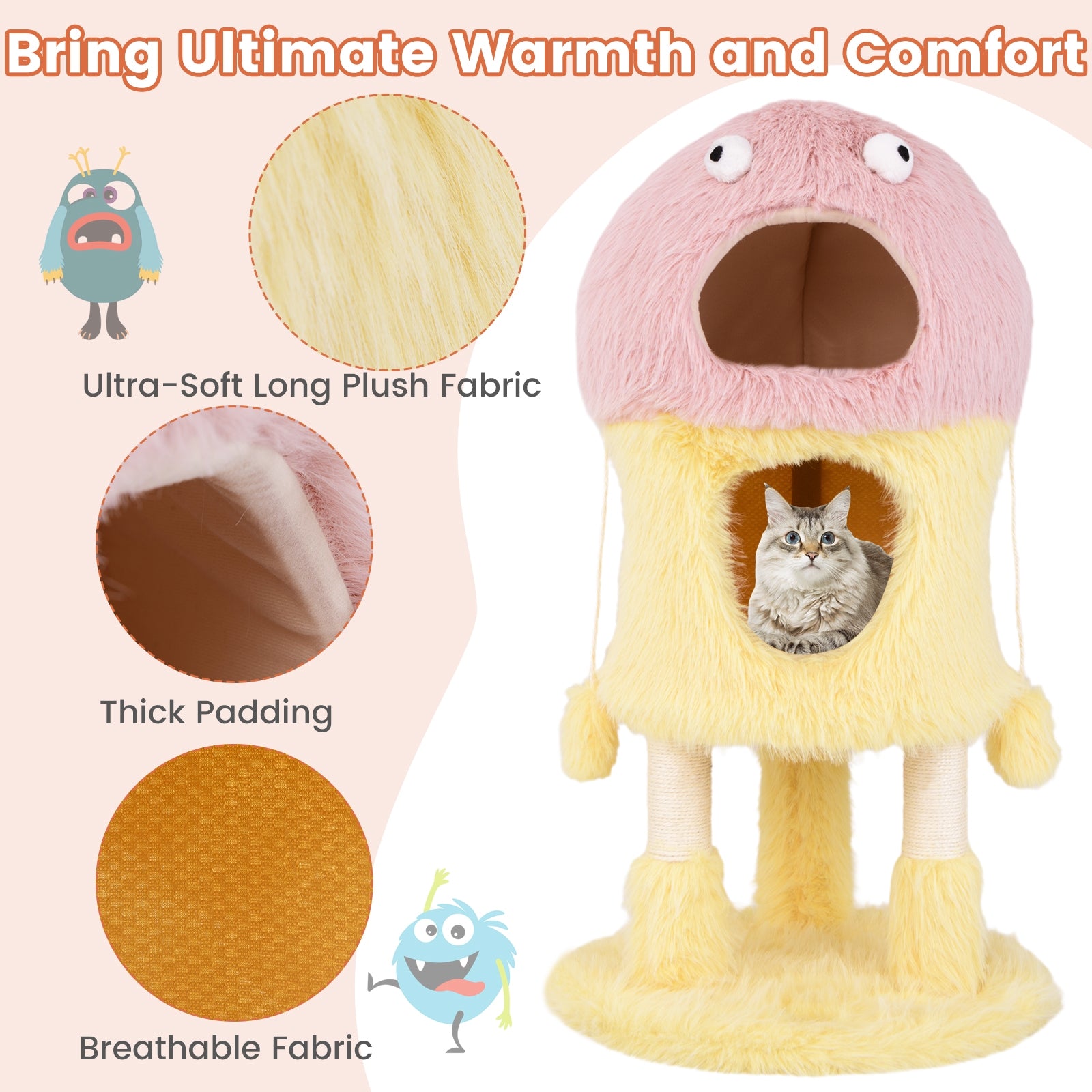 Cute Monster-Themed Cat Tower with 2 Private Condos and 3-Level Activity Center - view 8