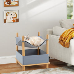 2-Tier Wooden Cat House with Semi-enclosed Condo and Removable Clothes Cat Tree - view 3