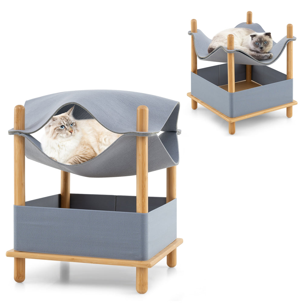 2-Tier Wooden Cat House with Semi-enclosed Condo and Removable Clothes Cat Tree - view 4