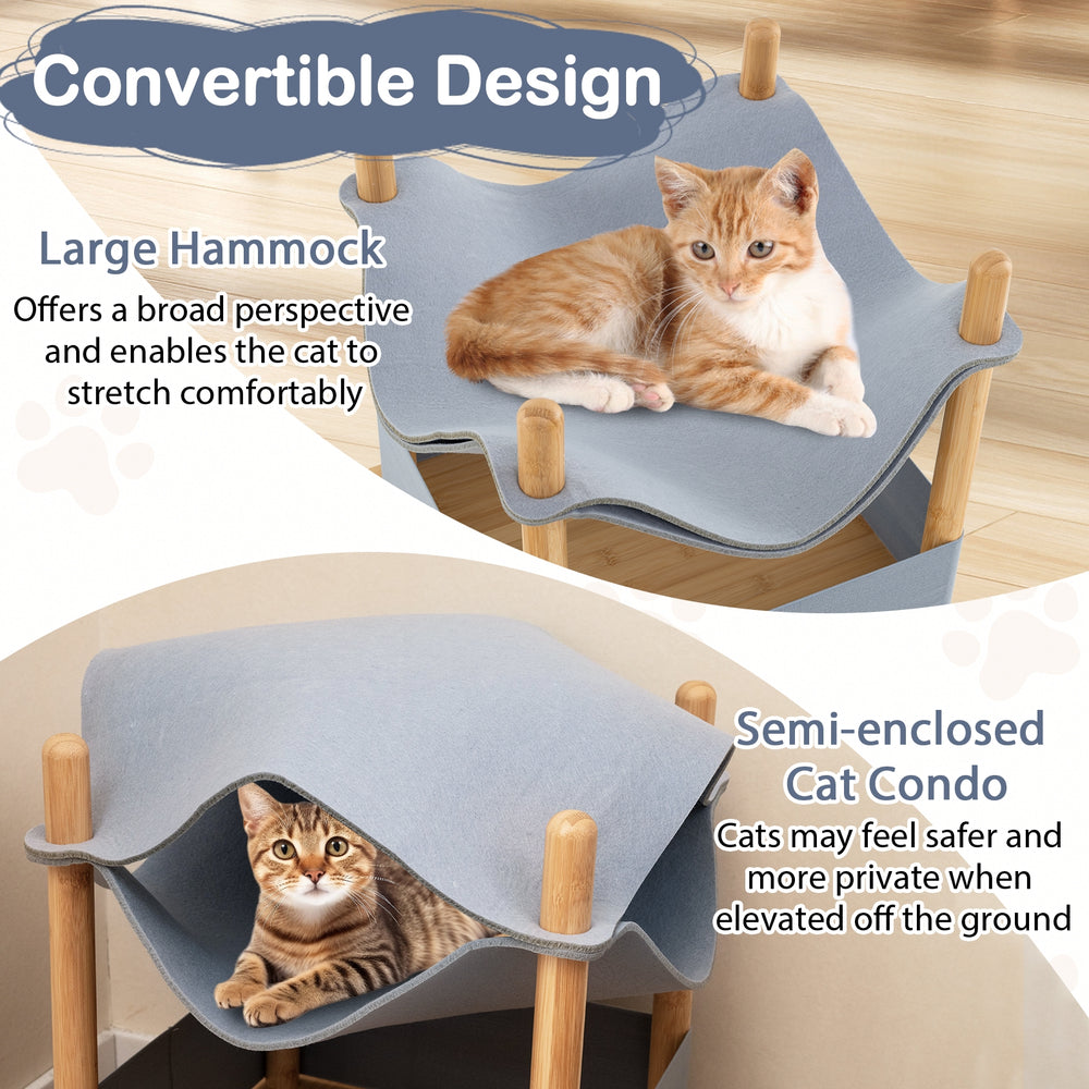 2-Tier Wooden Cat House with Semi-enclosed Condo and Removable Clothes Cat Tree - view 6