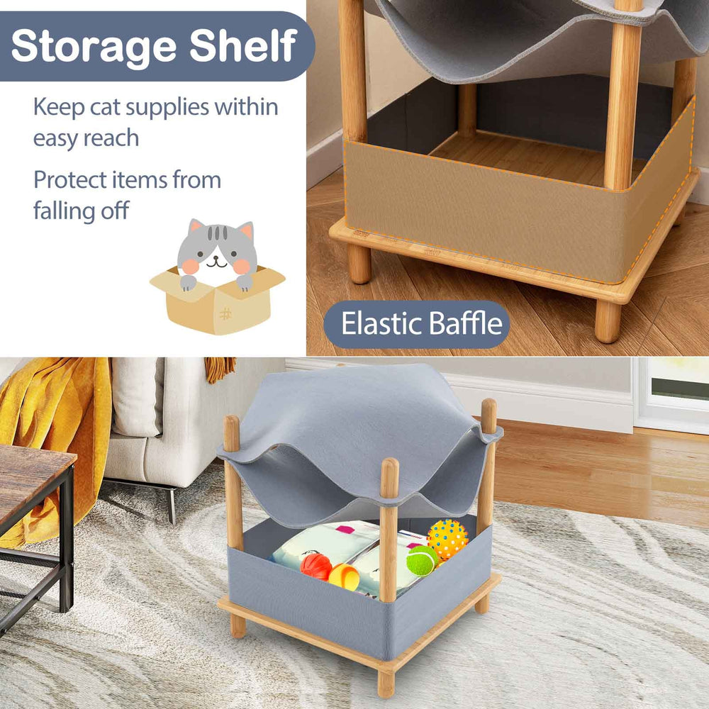 2-Tier Wooden Cat House with Semi-enclosed Condo and Removable Clothes Cat Tree - view 8
