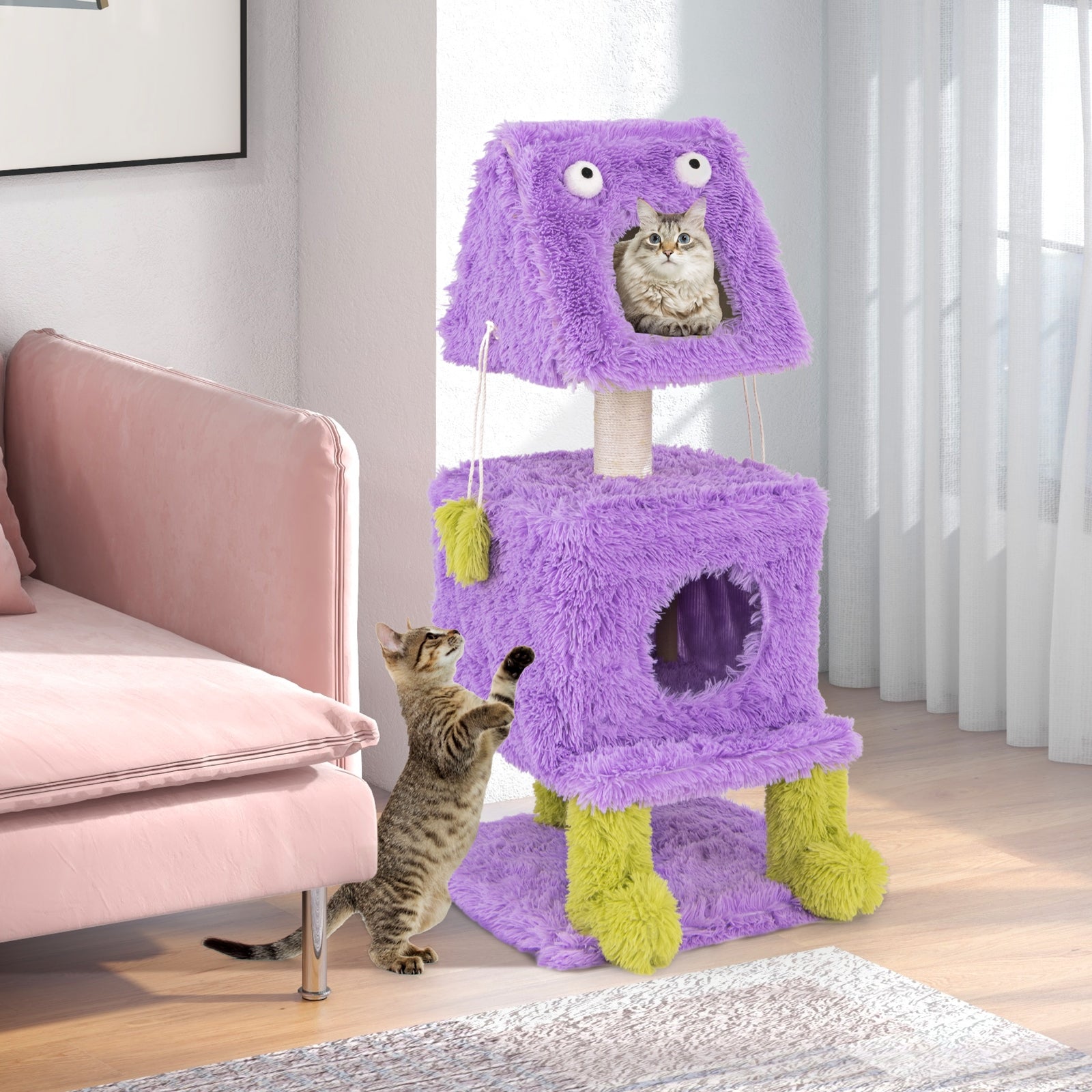 Cute Monster-Themed Cat Tower with 2 Private Condos for Small Place Cat Tree - view 2