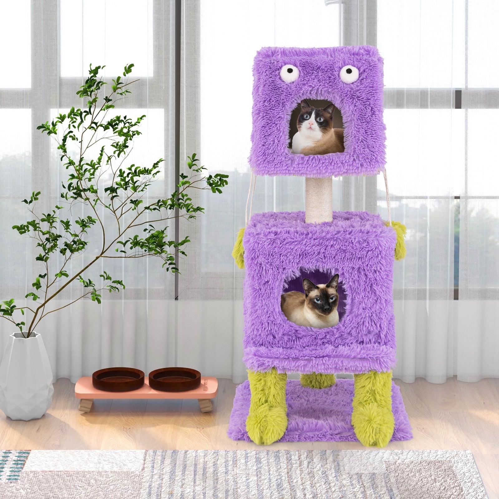 Cute Monster-Themed Cat Tower with 2 Private Condos for Small Place Cat Tree - view 3