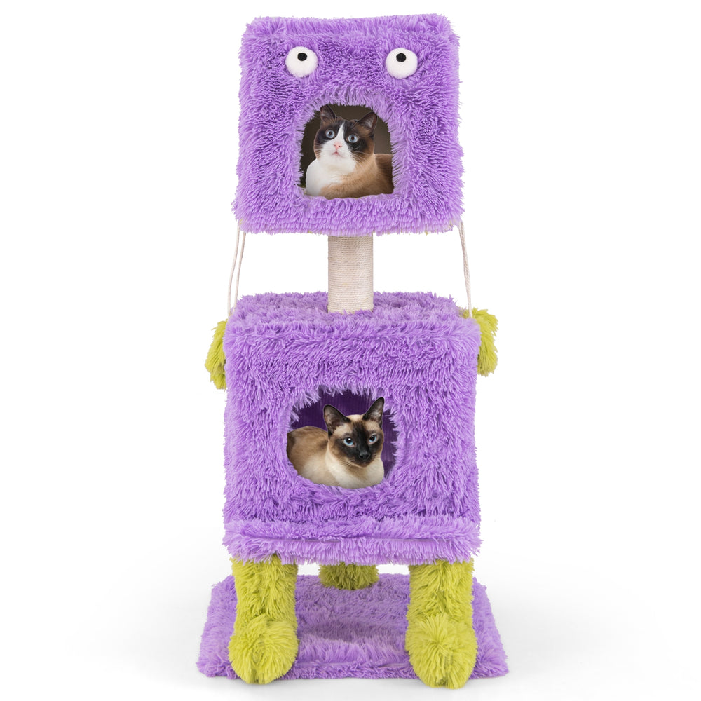 Cute Monster-Themed Cat Tower with 2 Private Condos for Small Place Cat Tree