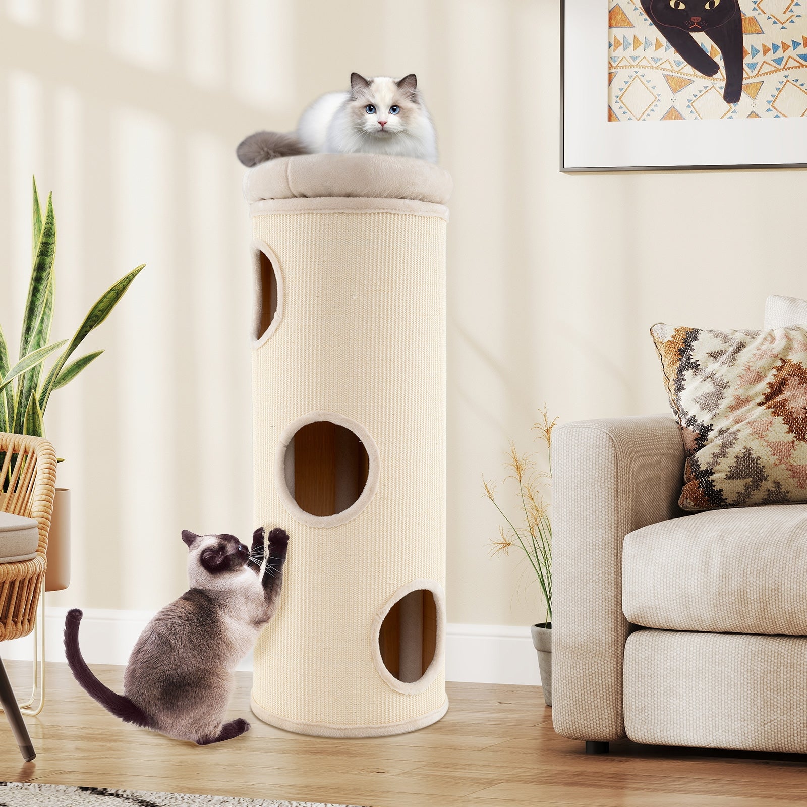 49 Inch Elevated Cat Cave 4-Story Cat House for Multiple Cats Cat Tree - view 3