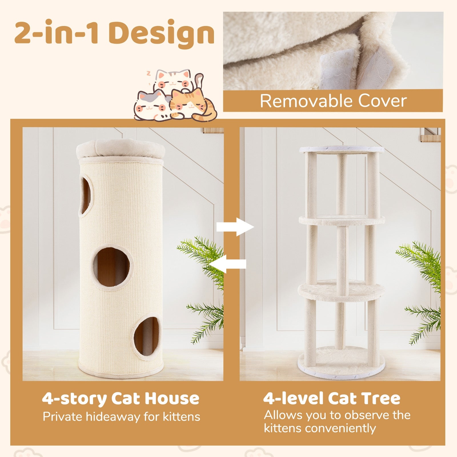 49 Inch Elevated Cat Cave 4-Story Cat House for Multiple Cats Cat Tree - view 7